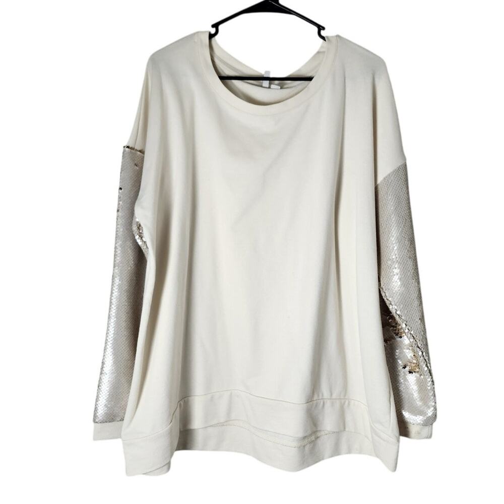 Cato Sequin Sleeve Sweatshirt Size XL Cream Gold Metallic‎